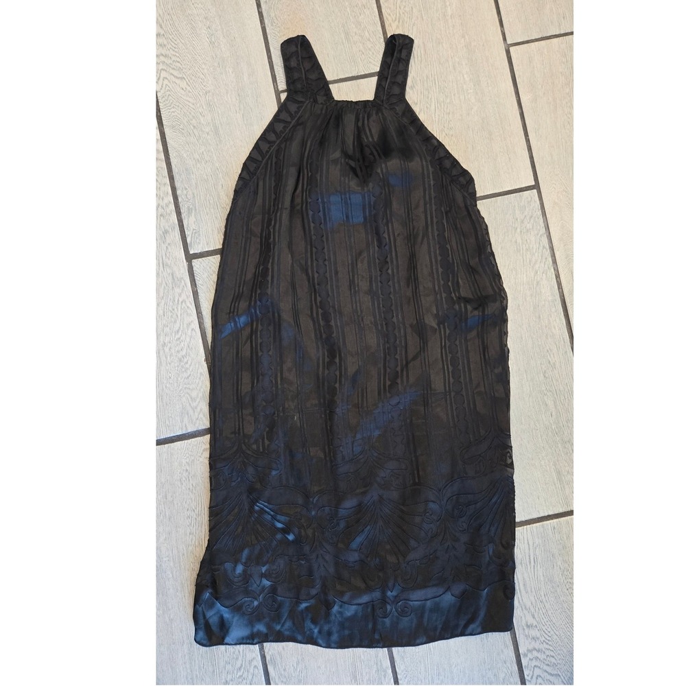Studio M Black Silk Blend Halter Burnout Embroidered Shift Dress XS 8M10R62